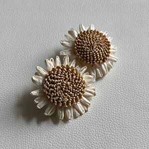 Raffia  Floral Earrings in Cream and Brown